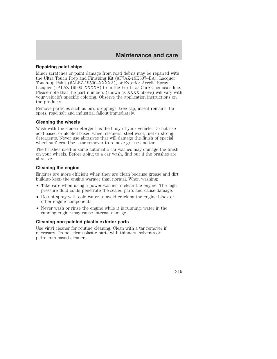 Maintenance and care | FORD F-250 User Manual | Page 219 / 256