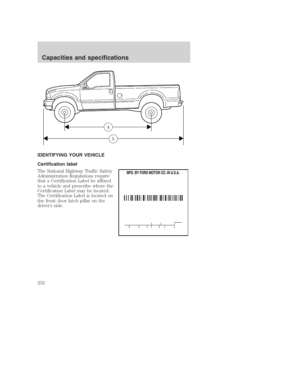 Capacities and specifications | FORD F-250 User Manual | Page 232 / 256