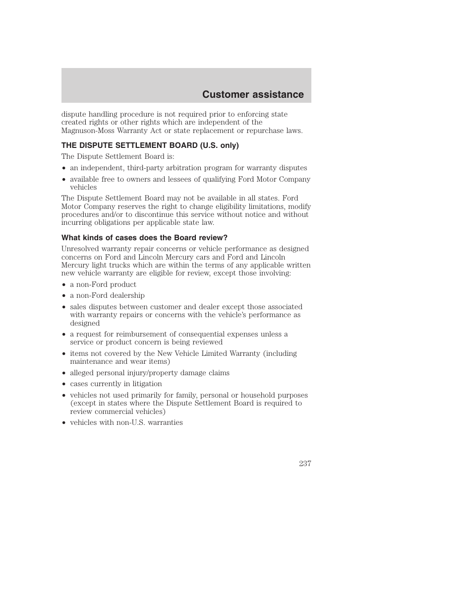 Customer assistance | FORD F-250 User Manual | Page 237 / 256