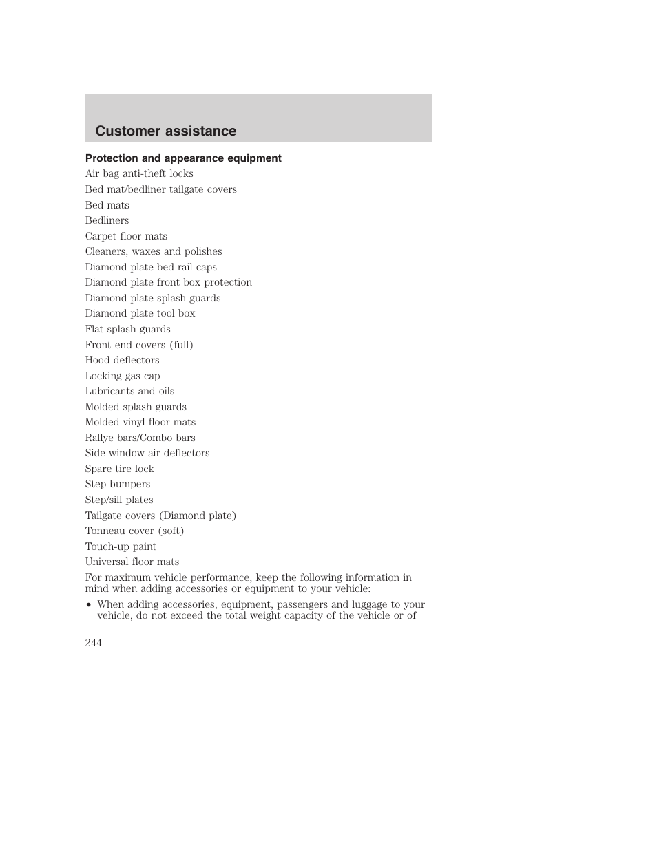 Customer assistance | FORD F-250 User Manual | Page 244 / 256