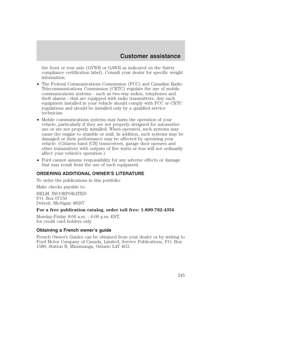 Customer assistance | FORD F-250 User Manual | Page 245 / 256