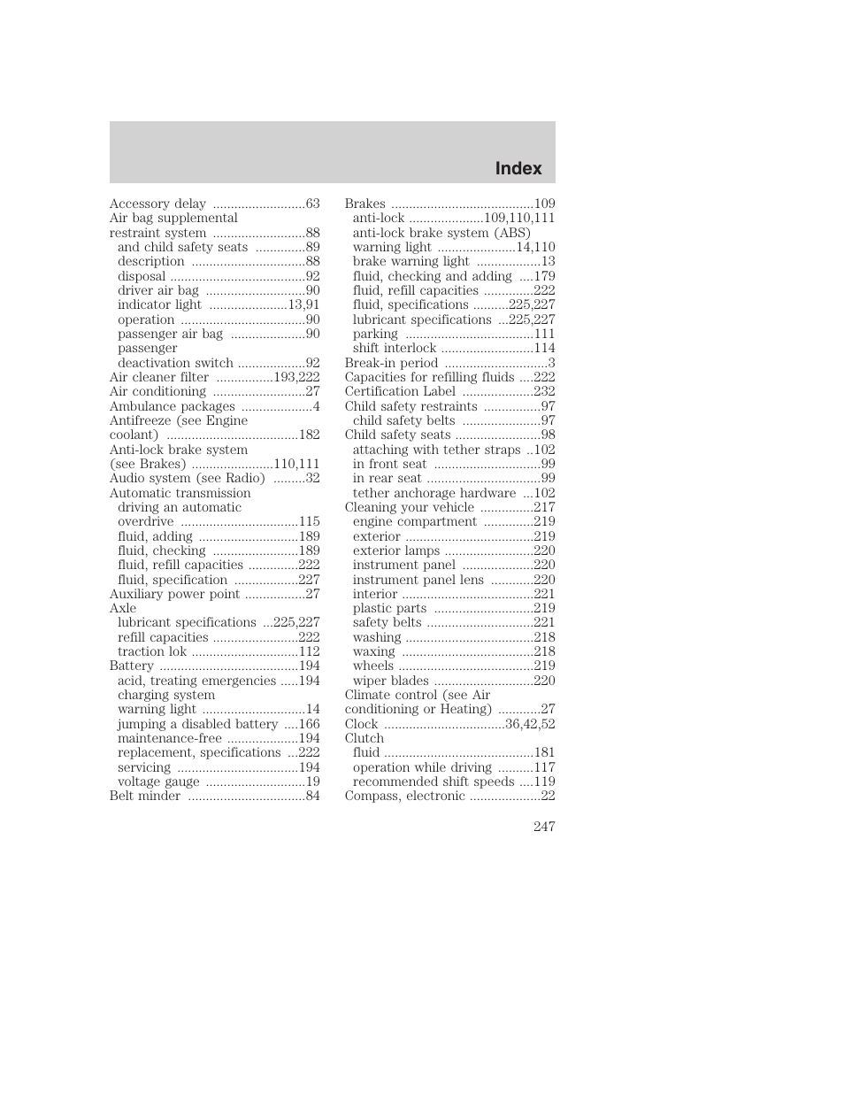 Index | FORD F-250 User Manual | Page 247 / 256