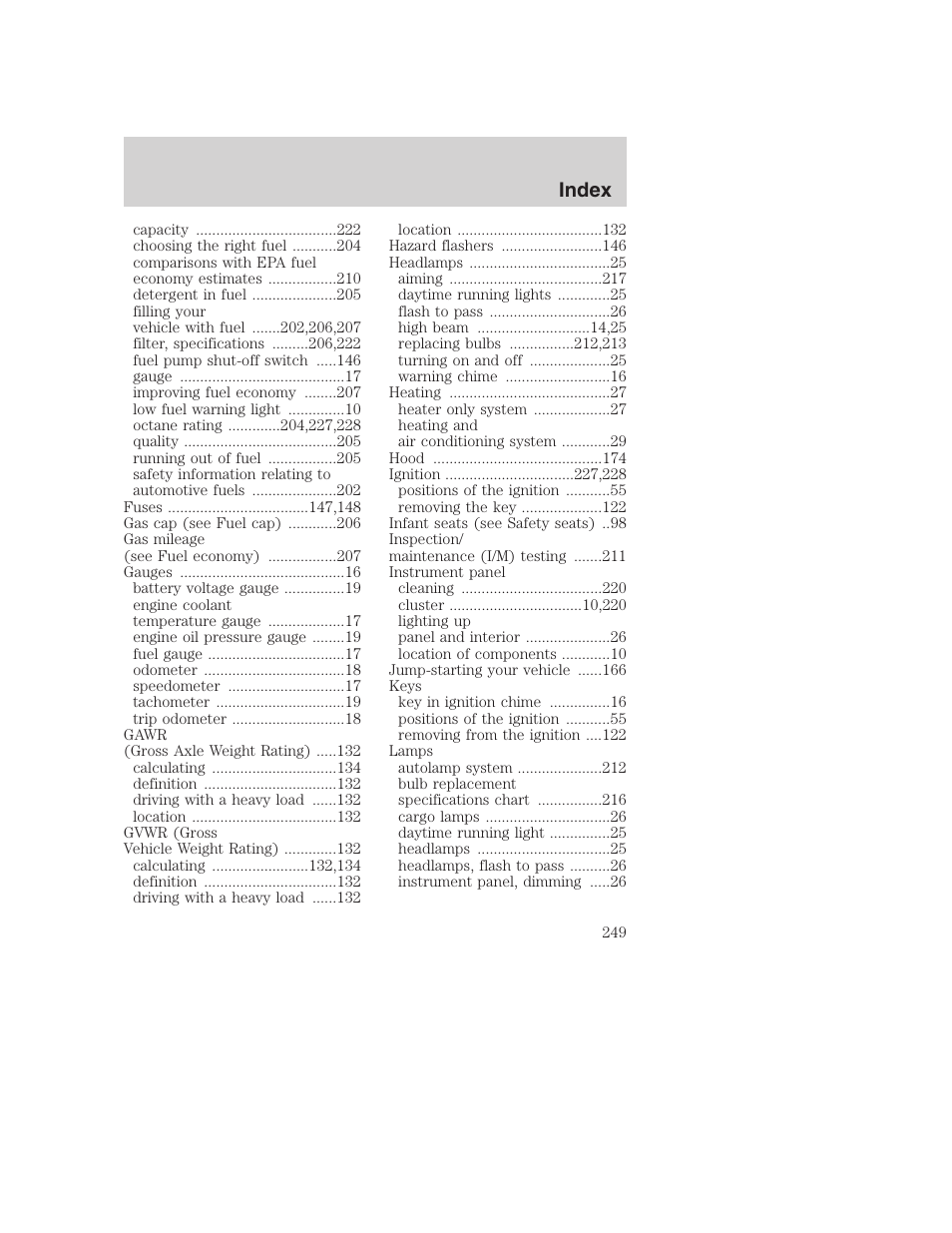 Index | FORD F-250 User Manual | Page 249 / 256