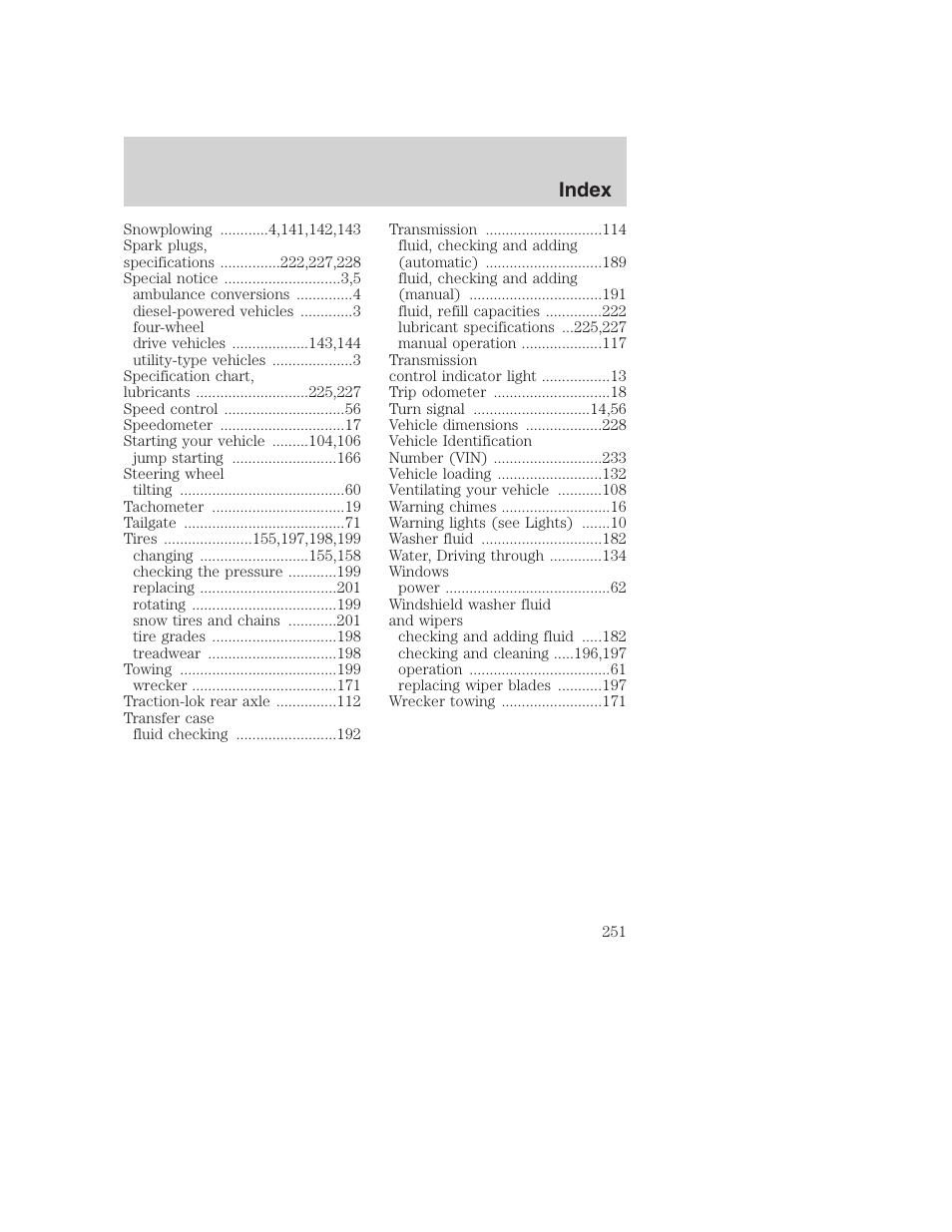 Index | FORD F-250 User Manual | Page 251 / 256