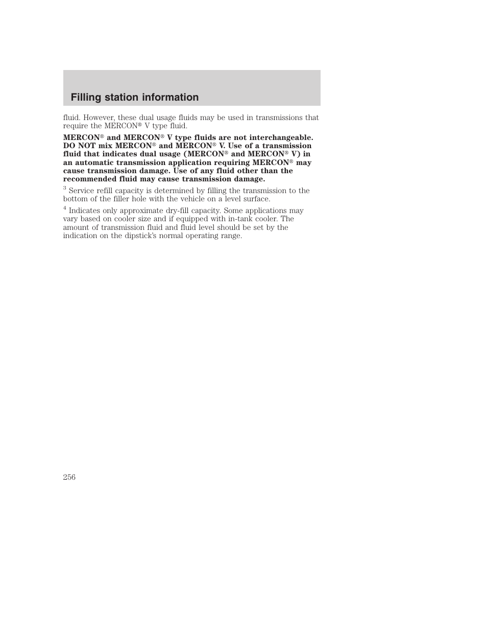 Filling station information | FORD F-250 User Manual | Page 256 / 256