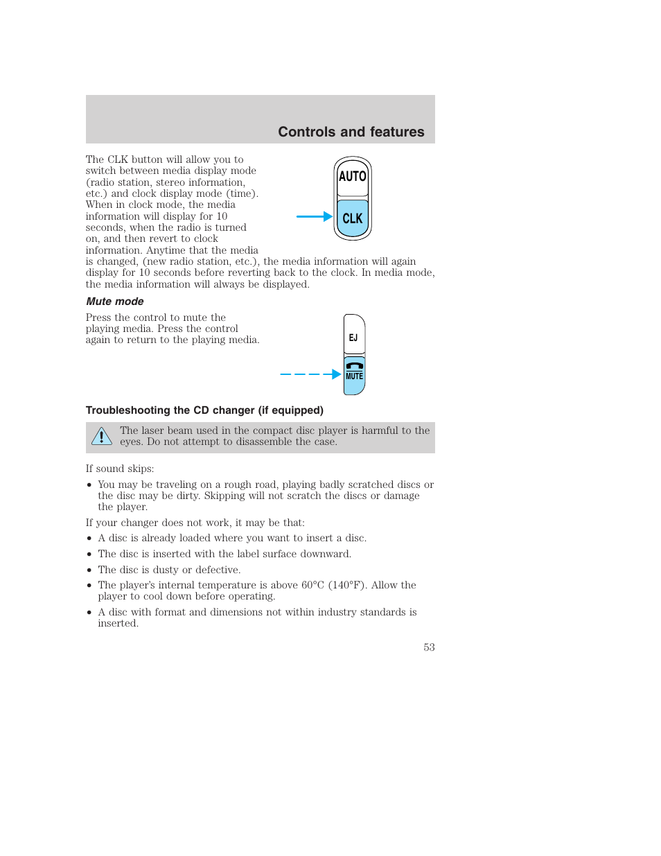 Auto clk, Controls and features | FORD F-250 User Manual | Page 53 / 256