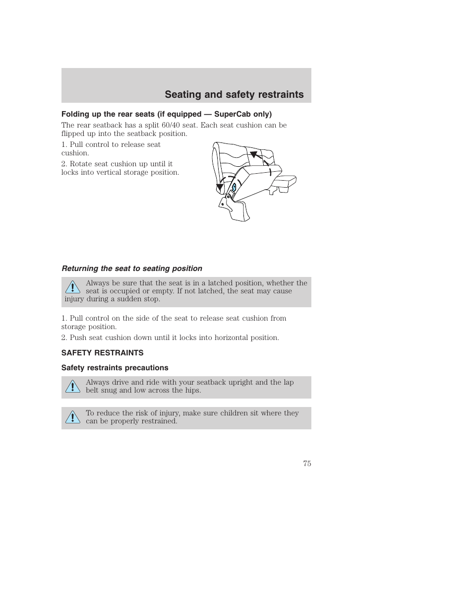 Seating and safety restraints | FORD F-250 User Manual | Page 75 / 256