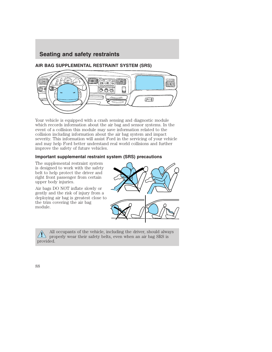 Seating and safety restraints, Dolby b nr, A/c max a/c off | FORD F-250 User Manual | Page 88 / 256