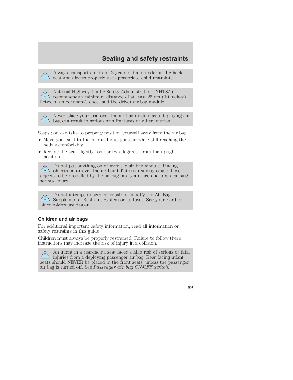 Seating and safety restraints | FORD F-250 User Manual | Page 89 / 256