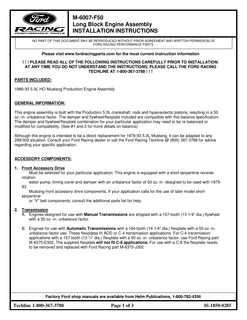 FORD M-6007-F50 User Manual | 3 pages