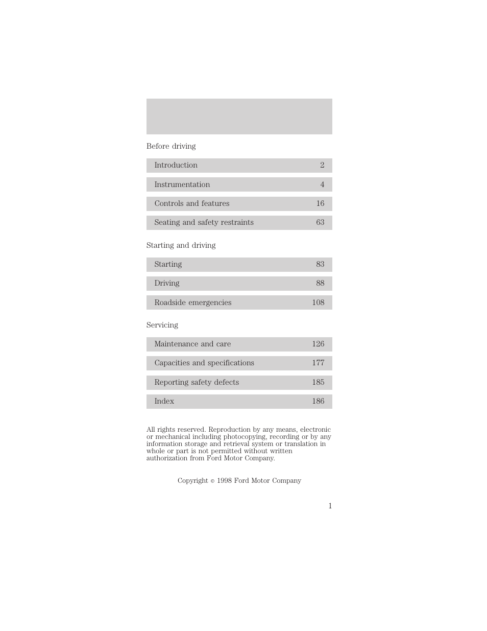 FORD 1998 Mustang User Manual | 192 pages