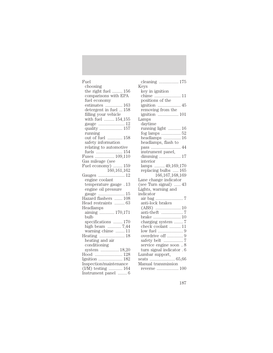 Index | FORD 1998 Mustang User Manual | Page 187 / 192