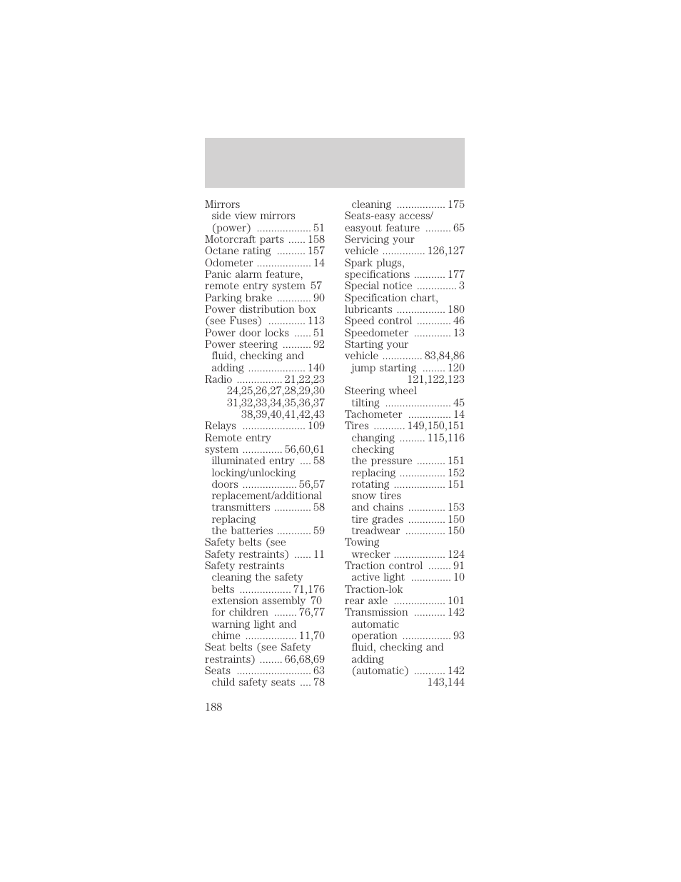 Index | FORD 1998 Mustang User Manual | Page 188 / 192