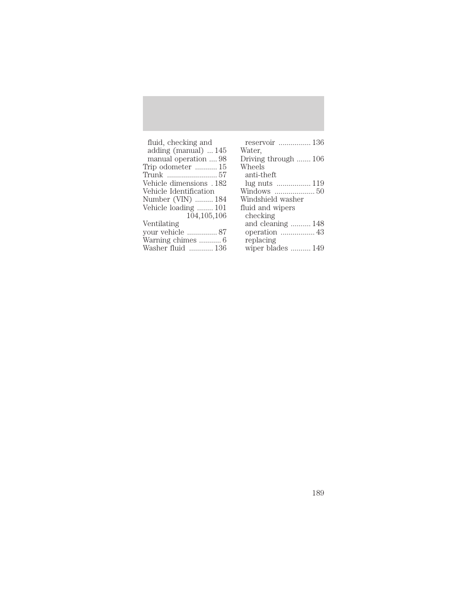 Index | FORD 1998 Mustang User Manual | Page 189 / 192