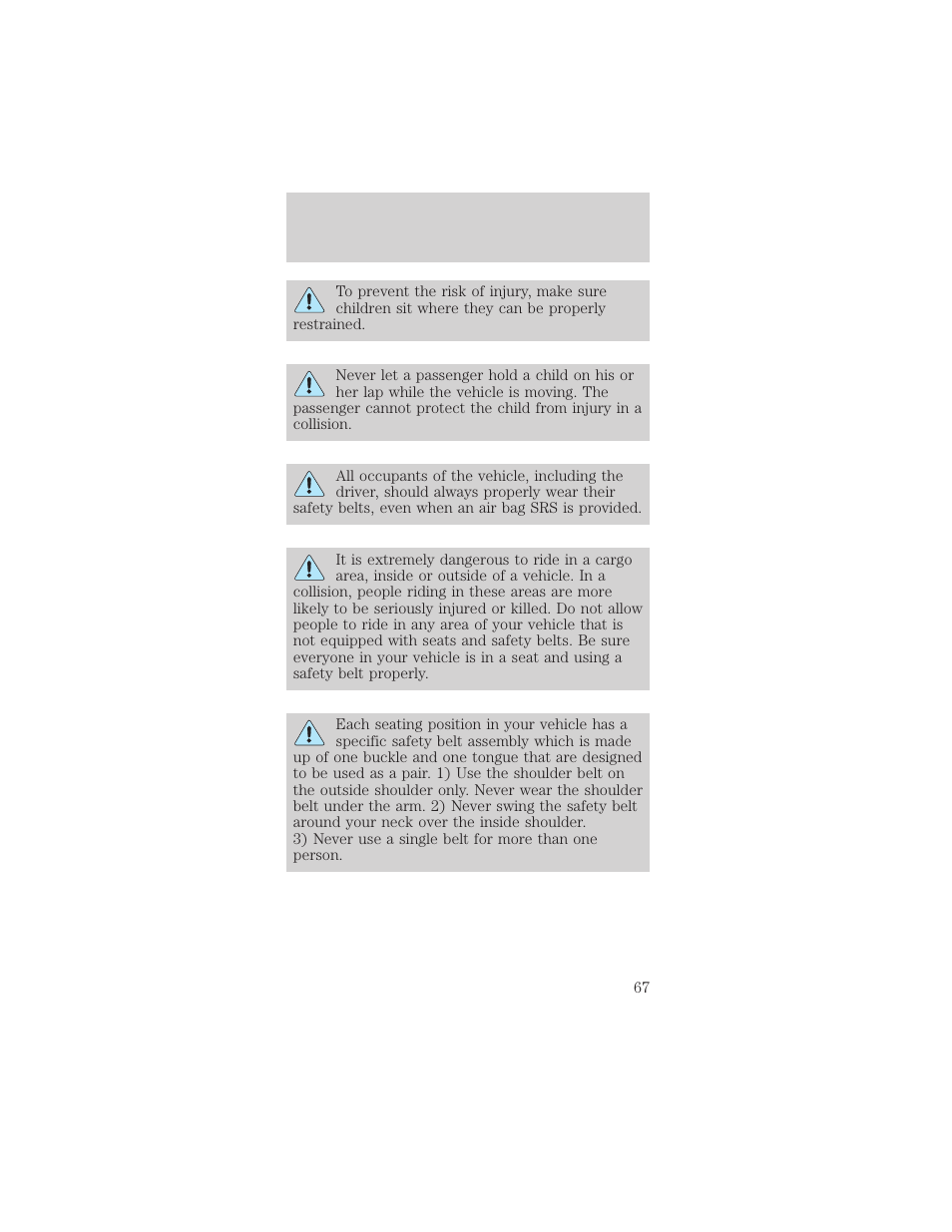 Seating and safety restraints | FORD 1998 Mustang User Manual | Page 67 / 192