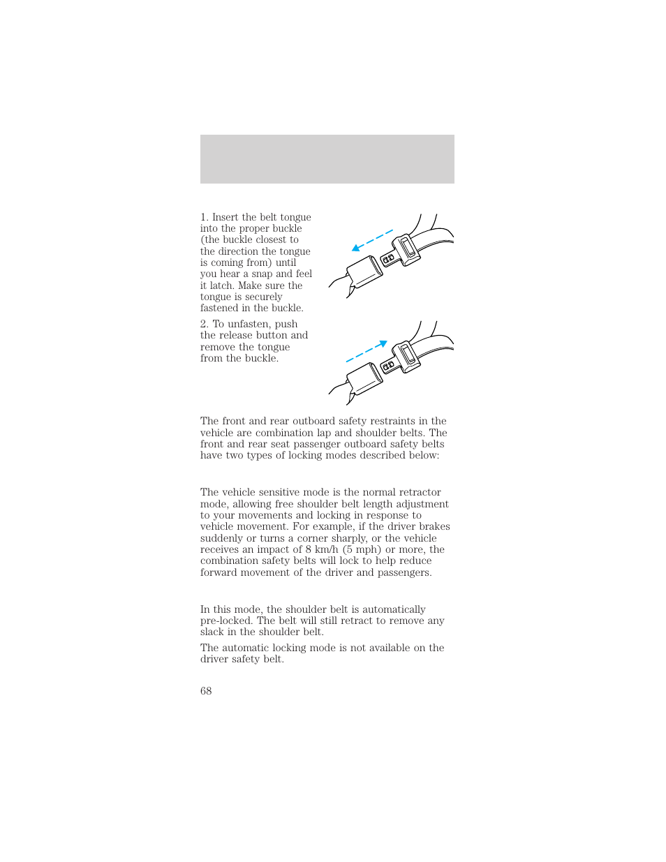 Seating and safety restraints | FORD 1998 Mustang User Manual | Page 68 / 192