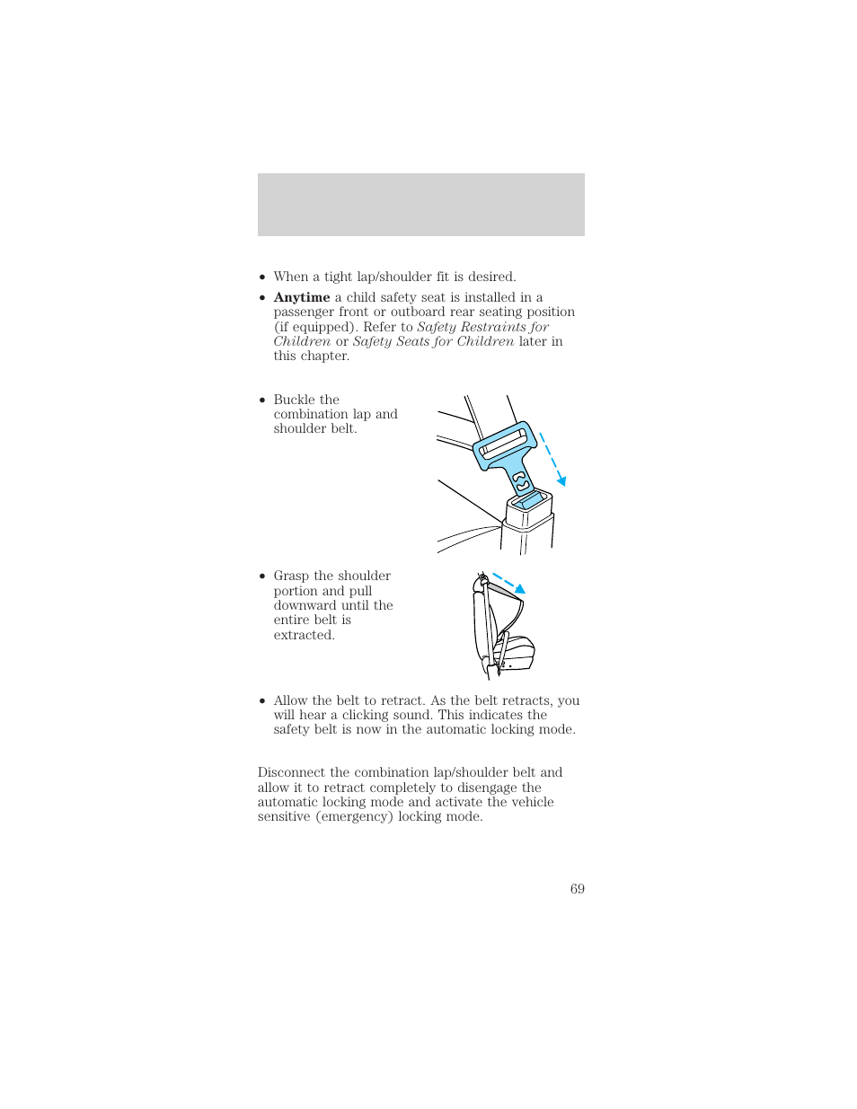 Seating and safety restraints | FORD 1998 Mustang User Manual | Page 69 / 192