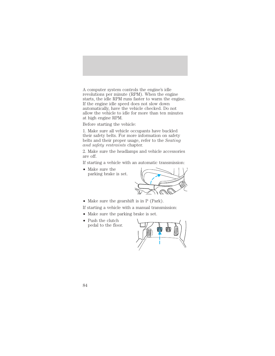 Starting | FORD 1998 Mustang User Manual | Page 84 / 192