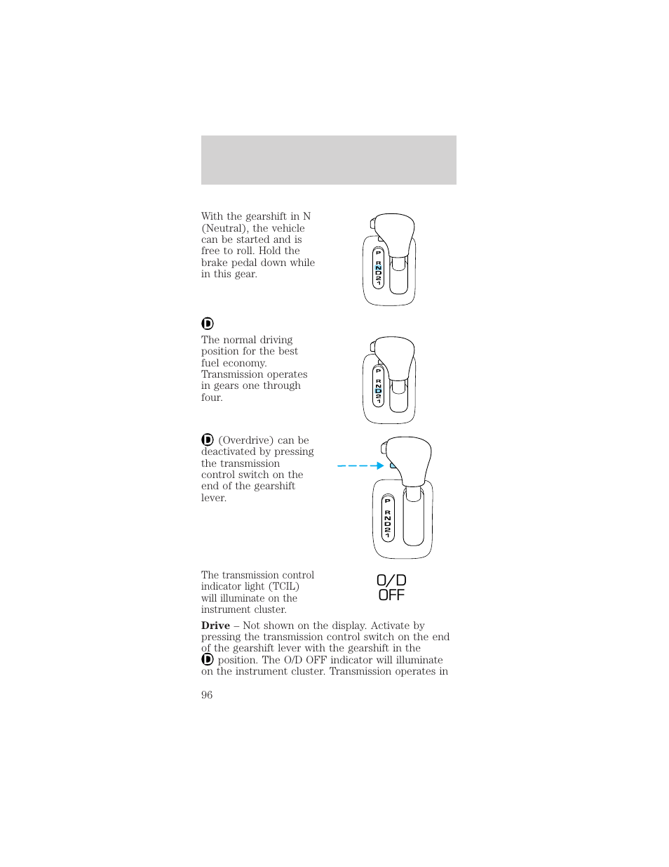 O/d off, Driving | FORD 1998 Mustang User Manual | Page 96 / 192