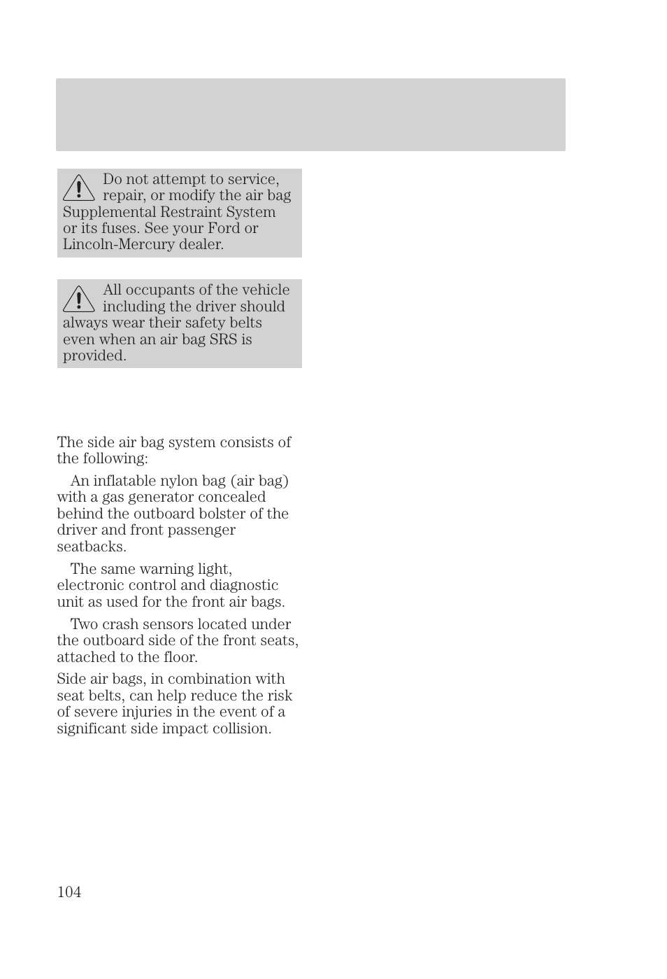 Seating and safety restraints | FORD 2000 Focus User Manual | Page 104 / 280