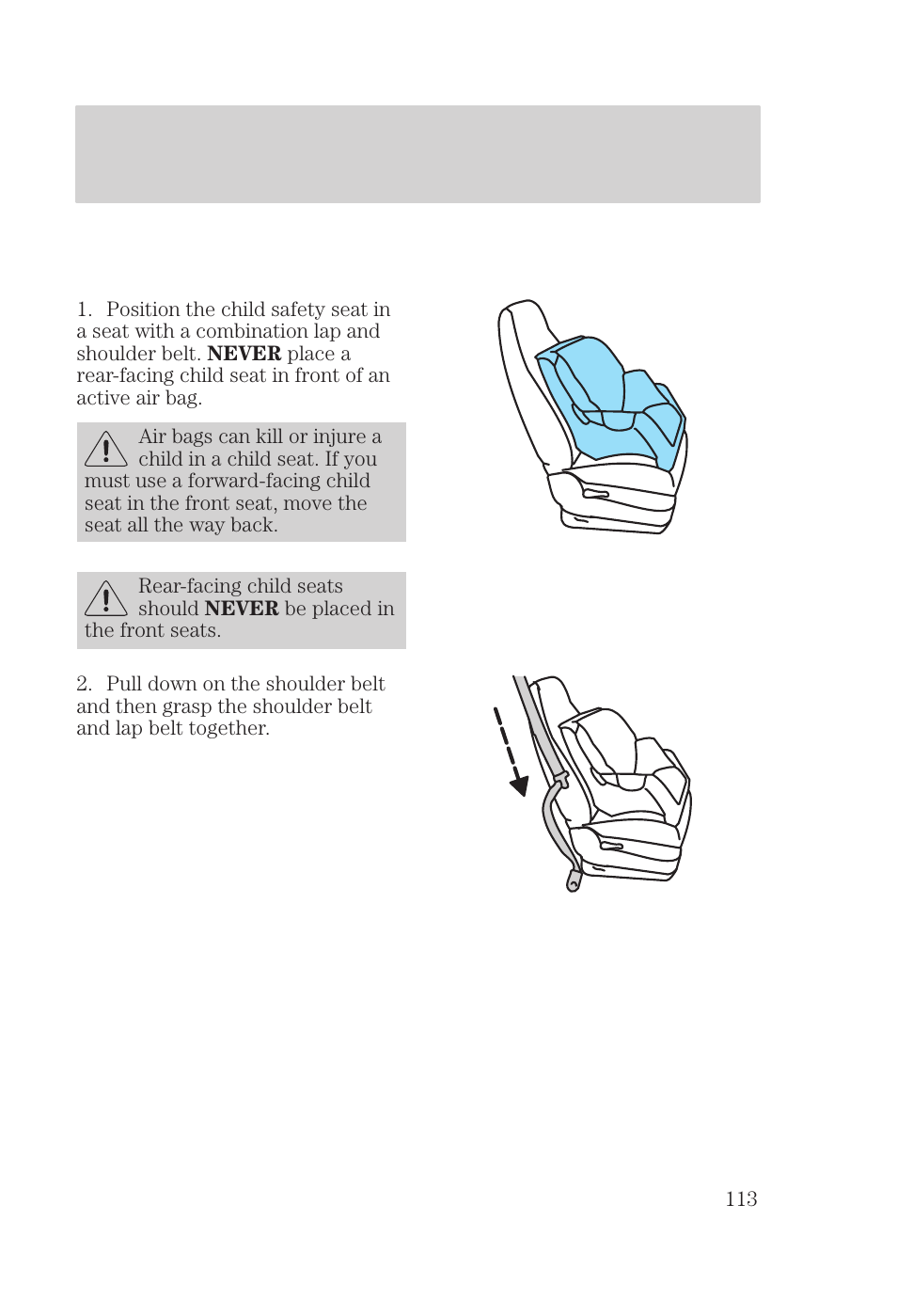 Seating and safety restraints | FORD 2000 Focus User Manual | Page 113 / 280