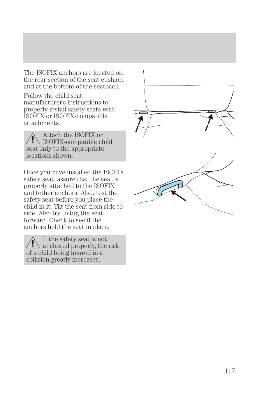 Seating and safety restraints | FORD 2000 Focus User Manual | Page 117 / 280