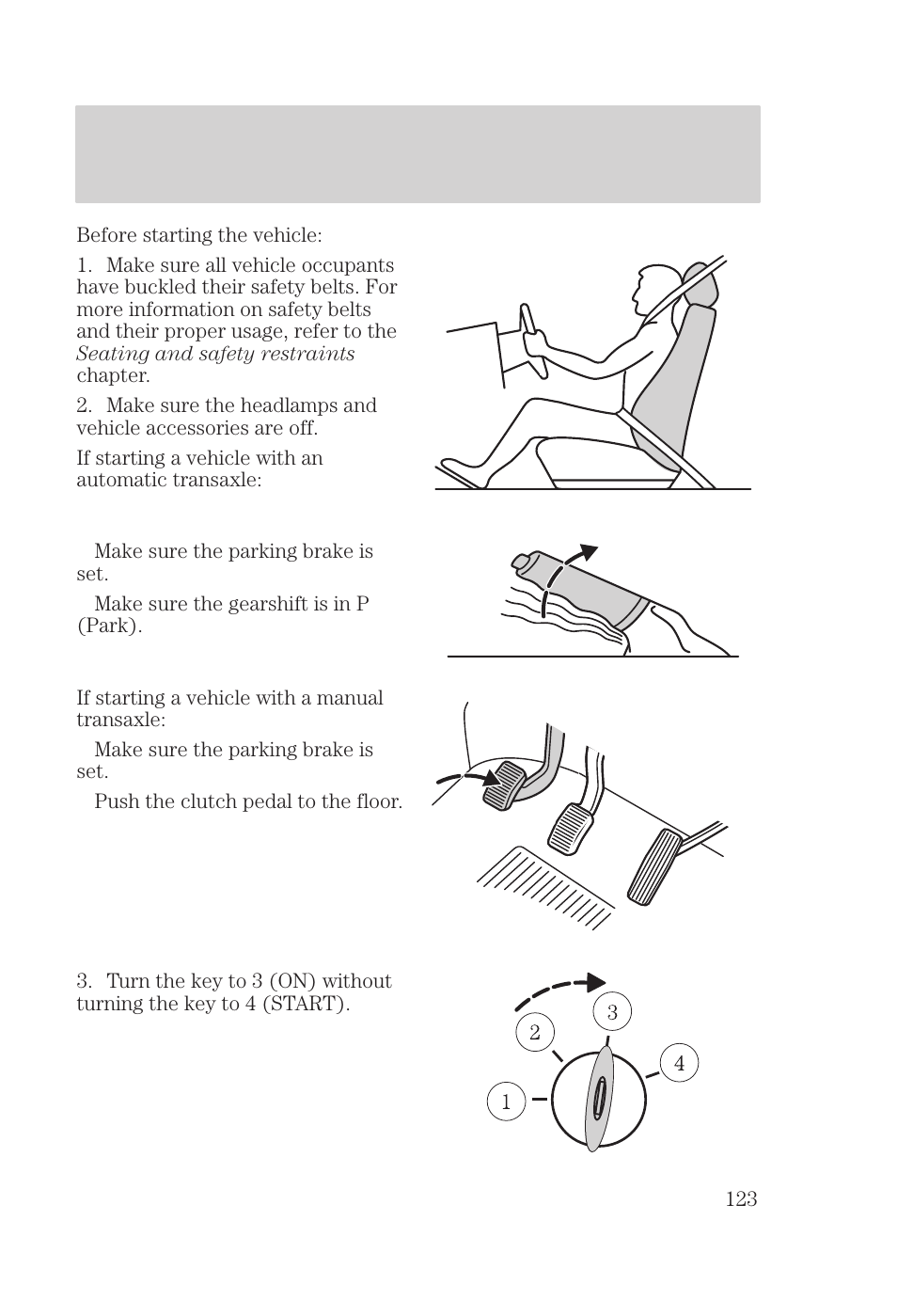 Starting | FORD 2000 Focus User Manual | Page 123 / 280