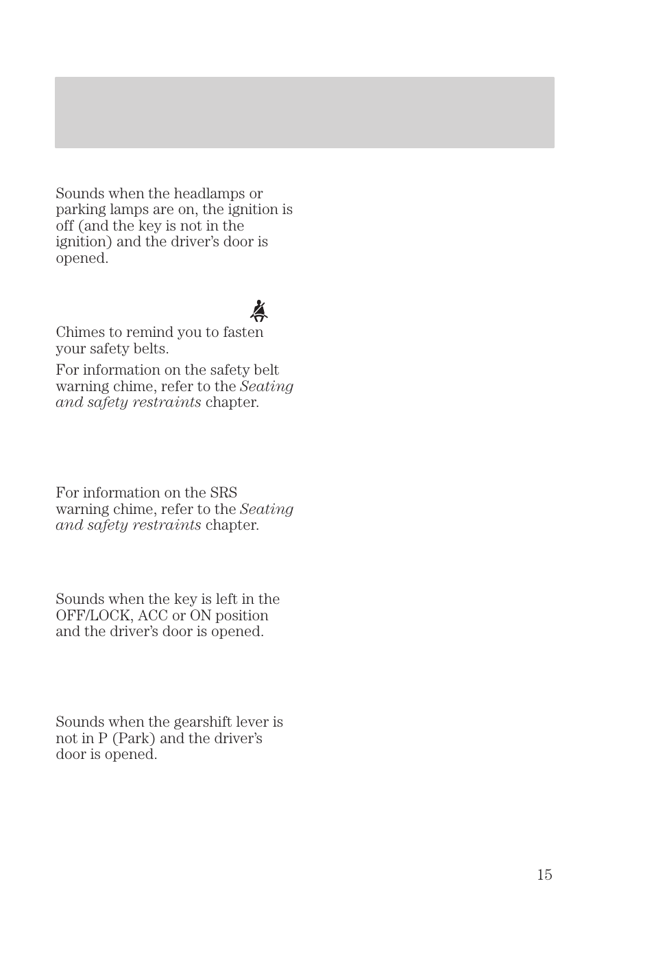 Instrumentation | FORD 2000 Focus User Manual | Page 15 / 280