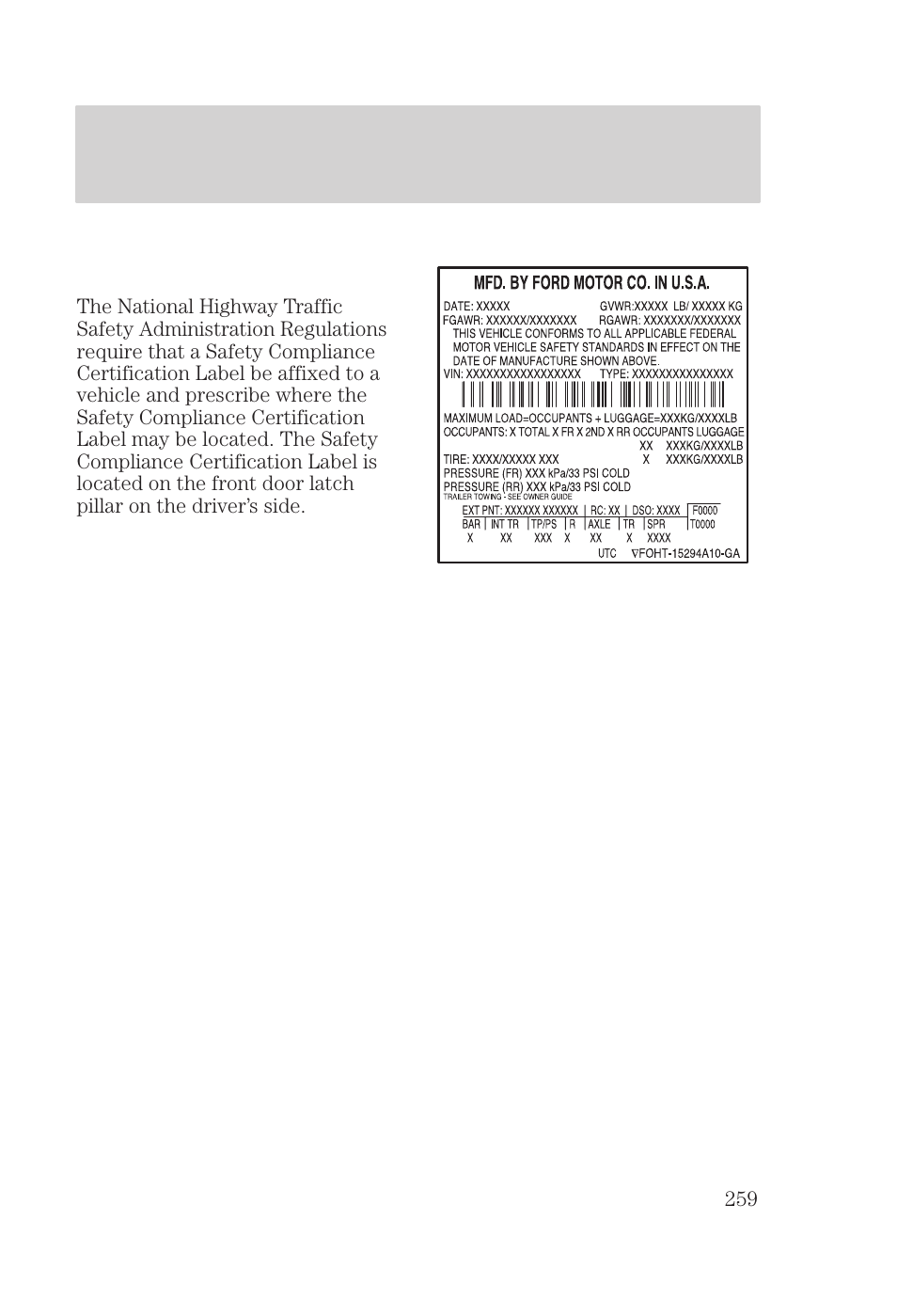 Capacities and specifications | FORD 2000 Focus User Manual | Page 259 / 280