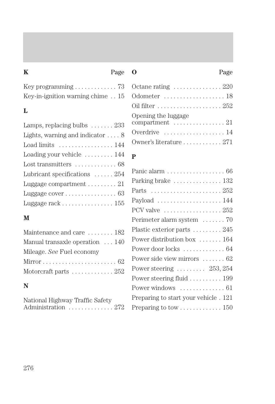 Index | FORD 2000 Focus User Manual | Page 276 / 280