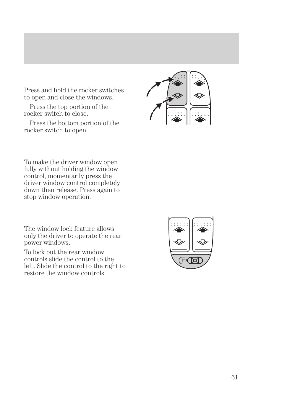 Controls and features | FORD 2000 Focus User Manual | Page 61 / 280