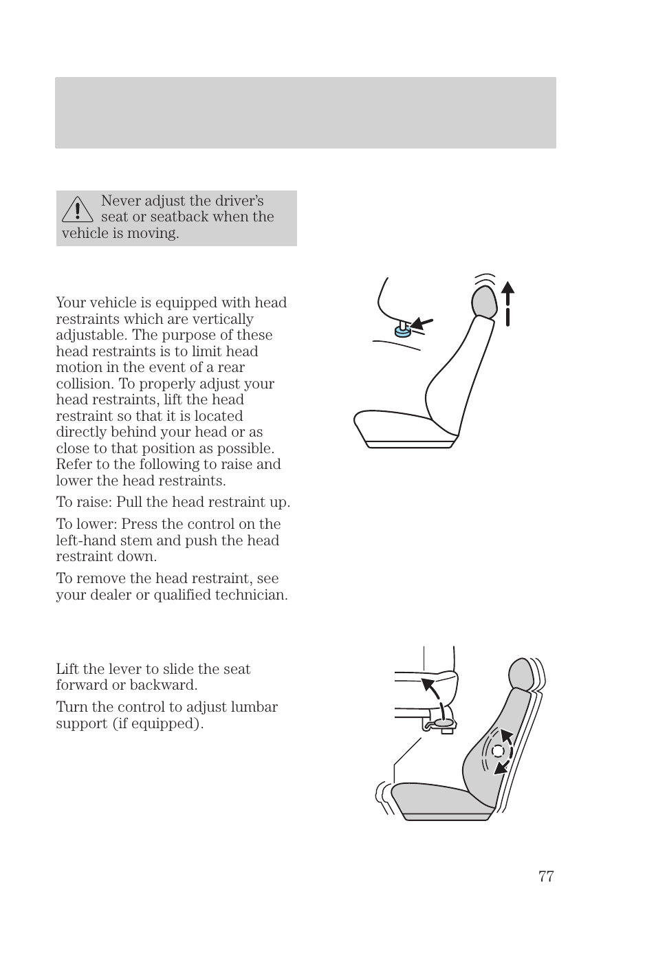 Seating and safety restraints | FORD 2000 Focus User Manual | Page 77 / 280