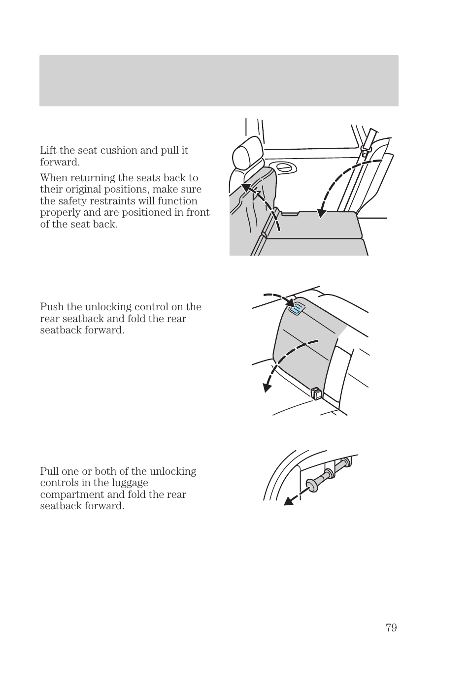 Seating and safety restraints | FORD 2000 Focus User Manual | Page 79 / 280