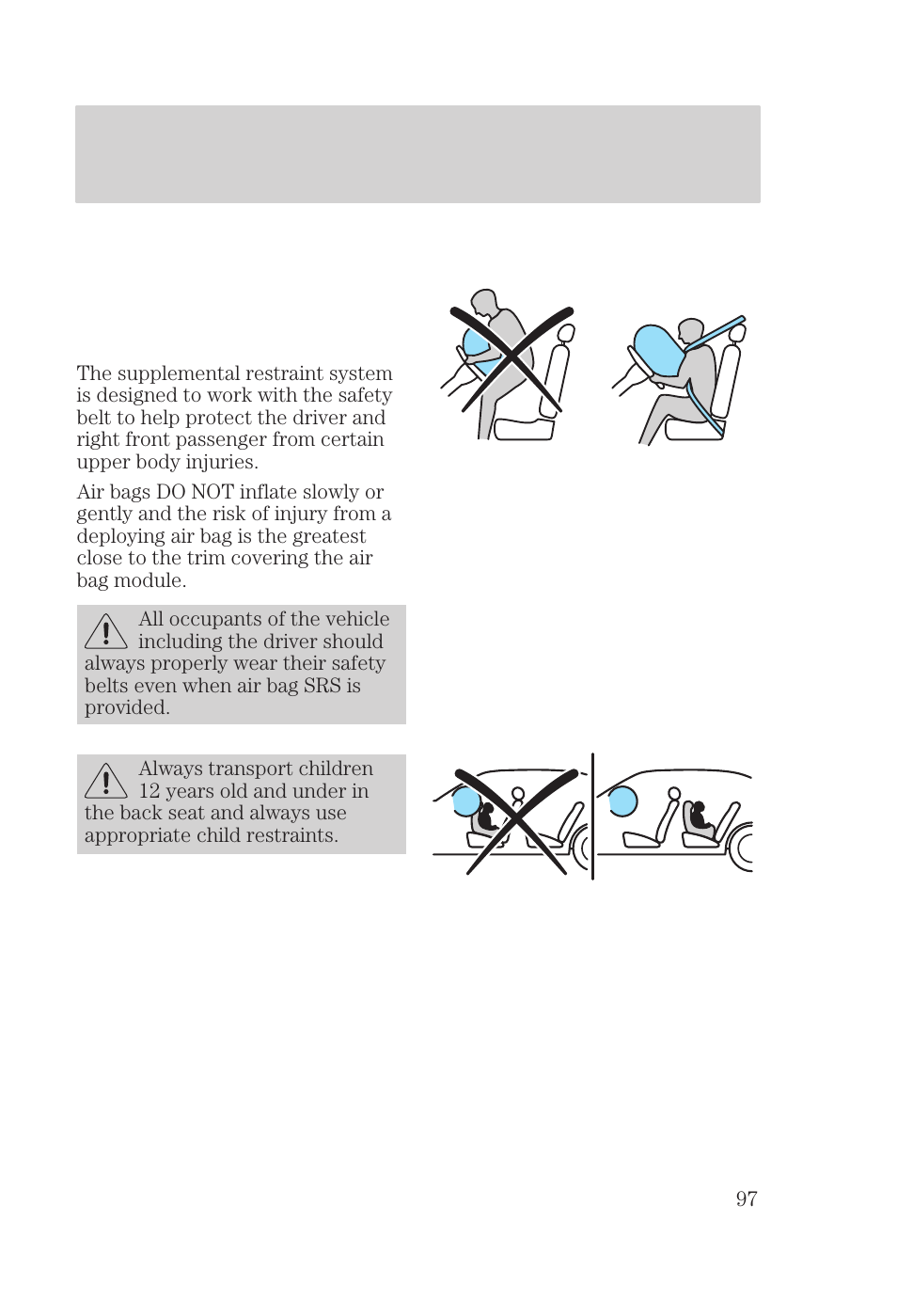 Seating and safety restraints | FORD 2000 Focus User Manual | Page 97 / 280