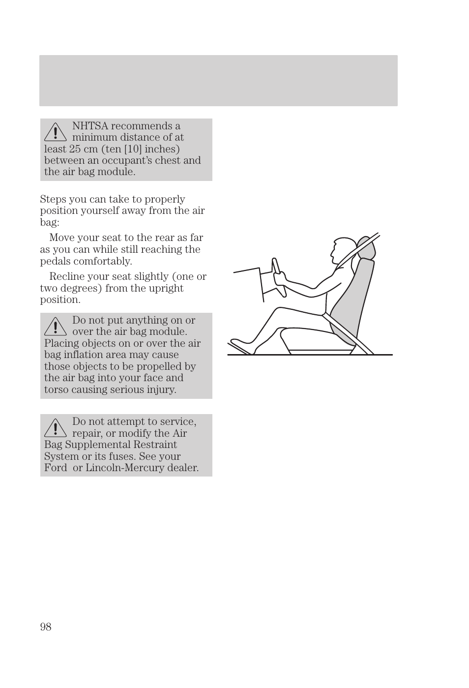 Seating and safety restraints | FORD 2000 Focus User Manual | Page 98 / 280