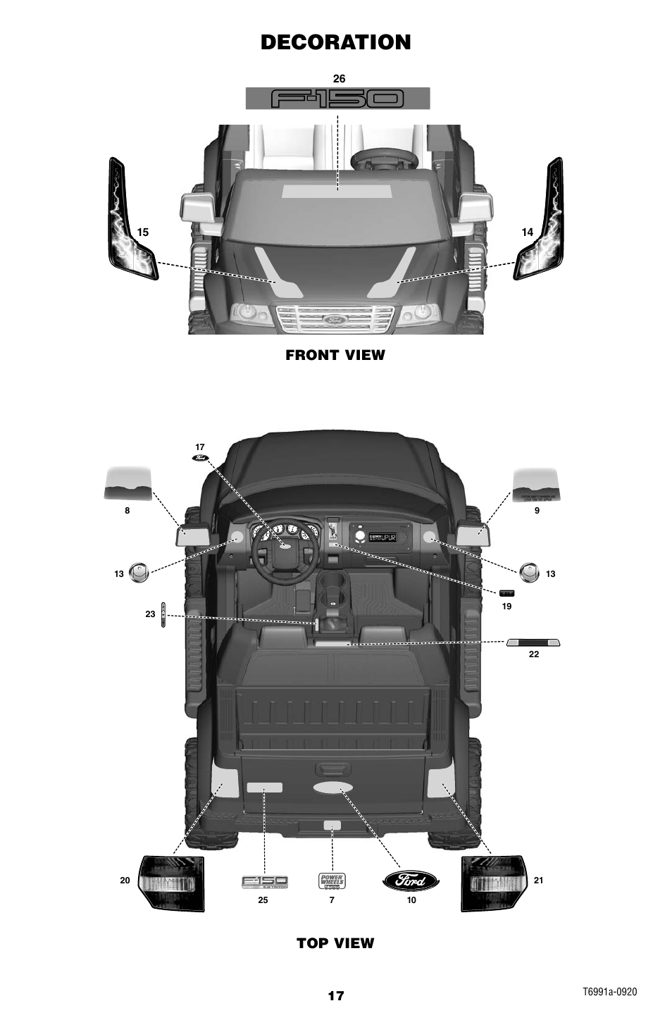Decoration, Front view top view | FORD F-150 W0029 User Manual | Page 17 / 28