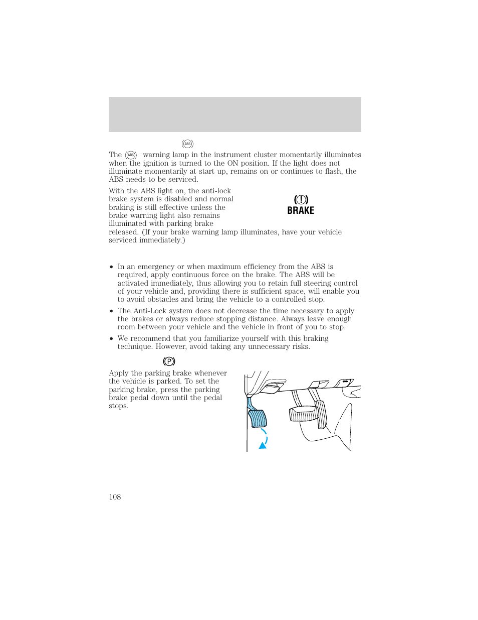 Driving, Brake | FORD 2000 Ranger User Manual | Page 108 / 240