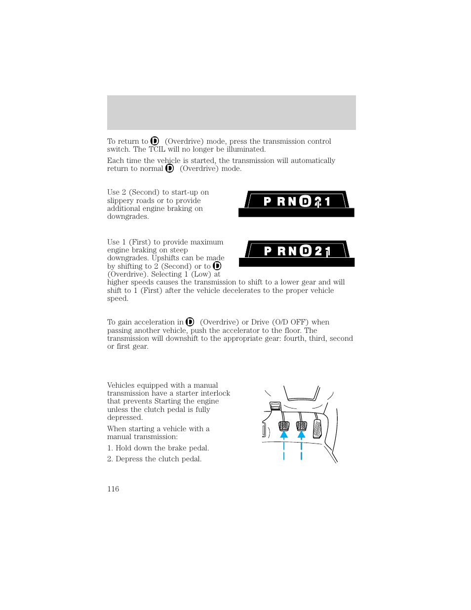 Driving | FORD 2000 Ranger User Manual | Page 116 / 240
