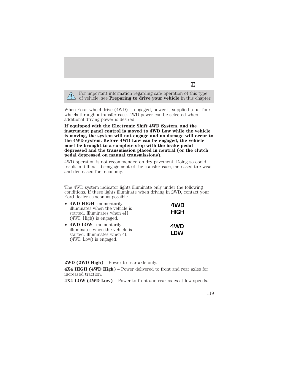 Driving | FORD 2000 Ranger User Manual | Page 119 / 240