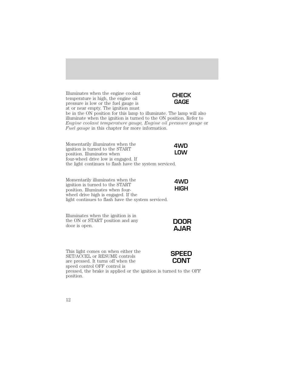Door ajar speed cont | FORD 2000 Ranger User Manual | Page 12 / 240
