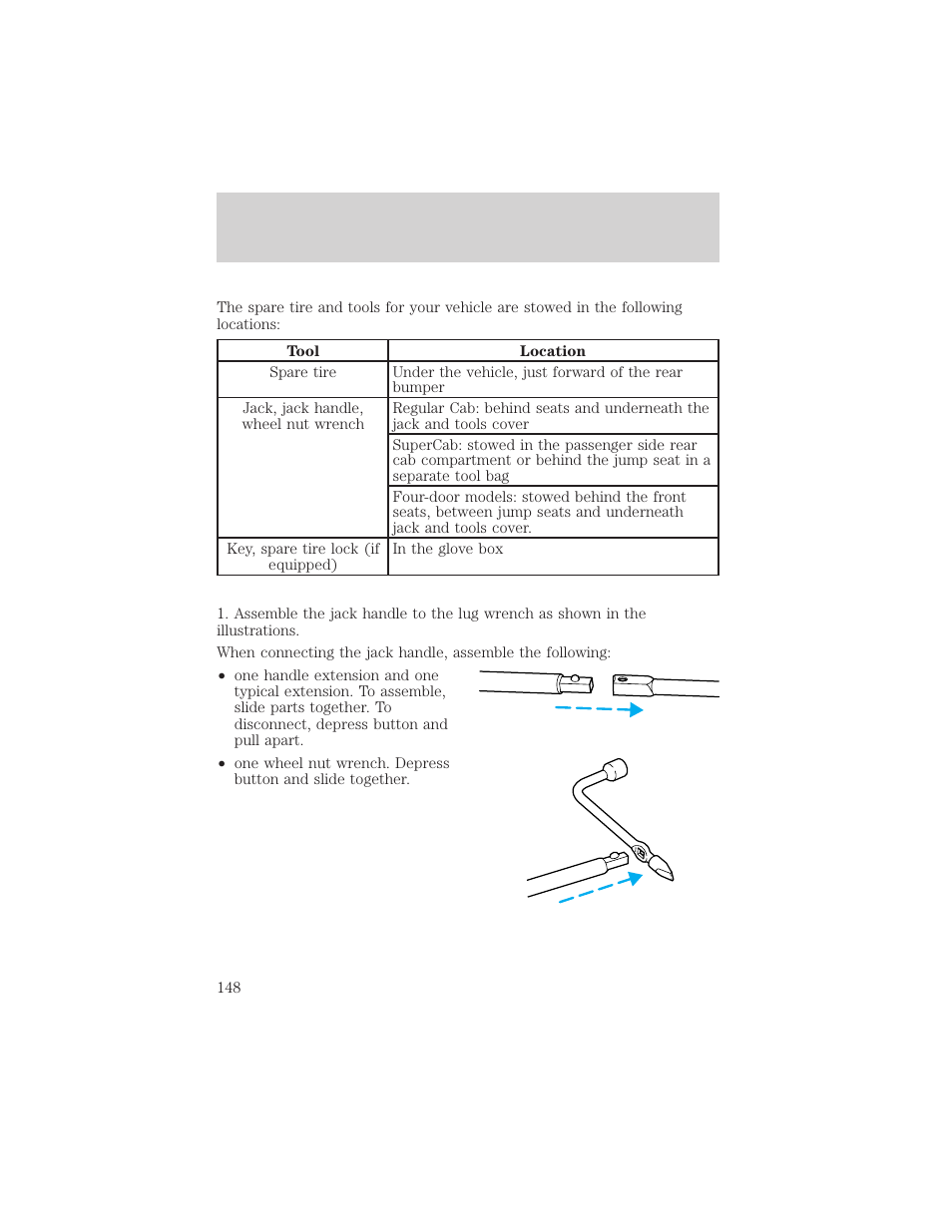 Roadside emergencies | FORD 2000 Ranger User Manual | Page 148 / 240