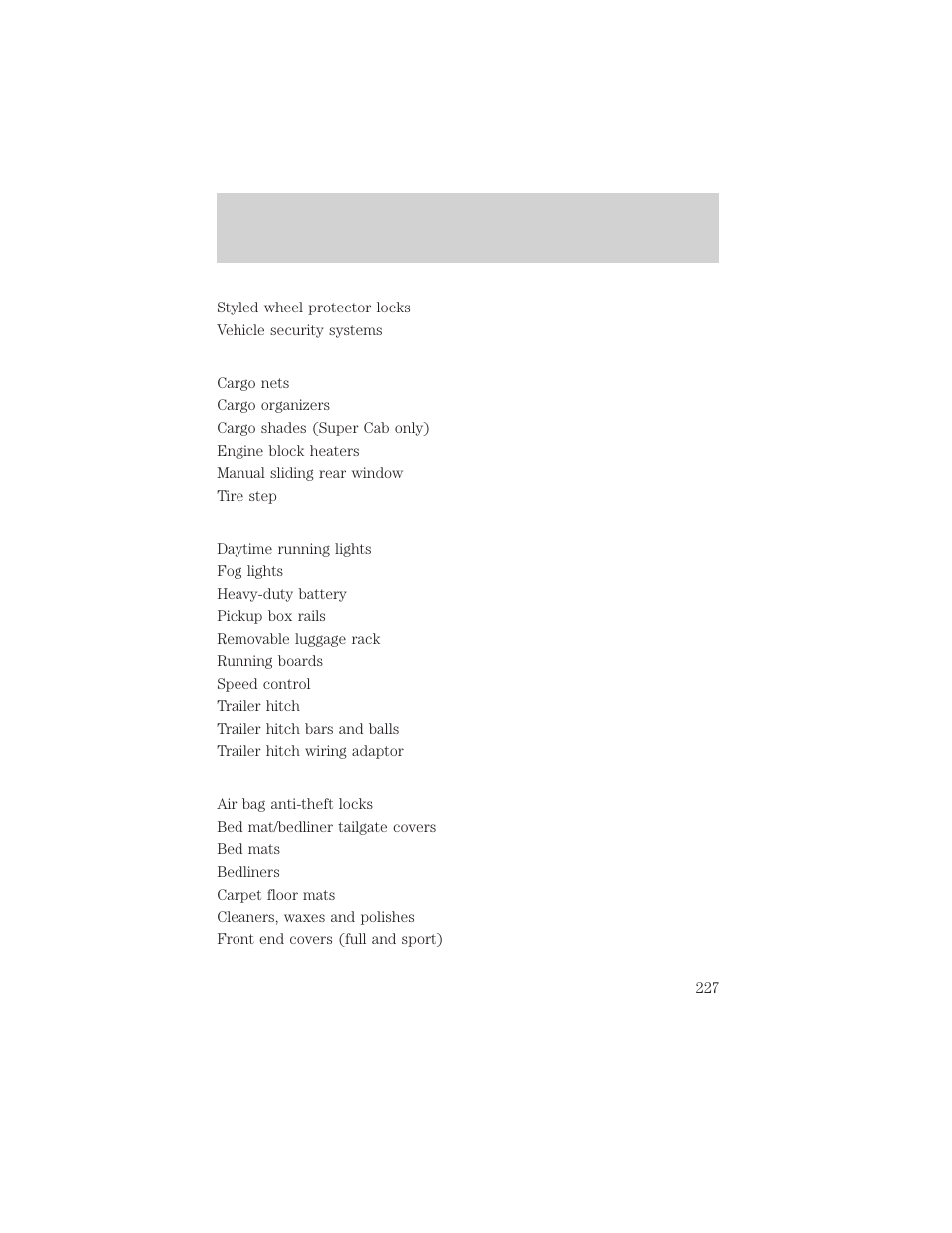 Customer assistance | FORD 2000 Ranger User Manual | Page 227 / 240