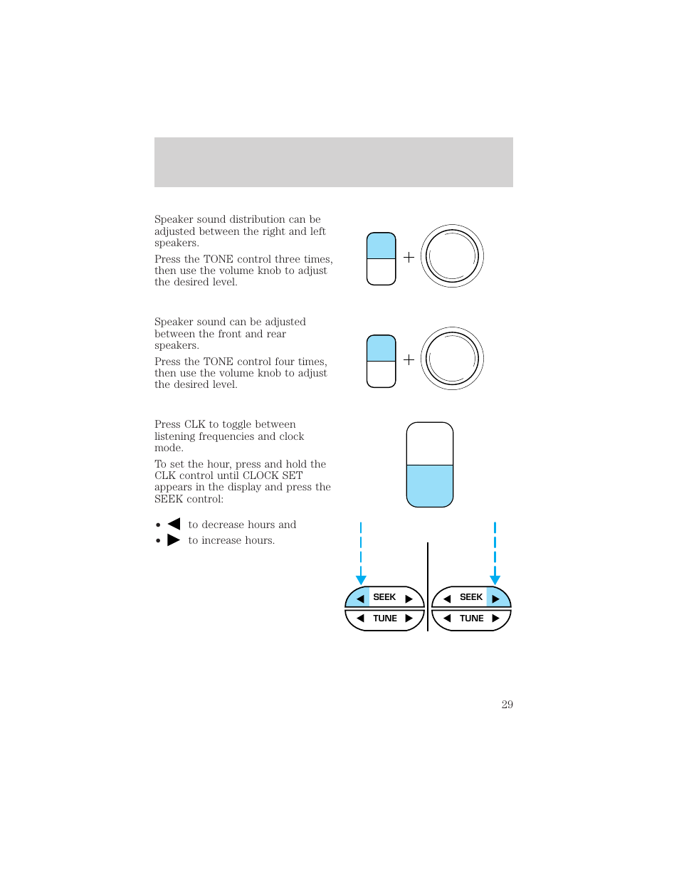 Tone clk, Controls and features | FORD 2000 Ranger User Manual | Page 29 / 240
