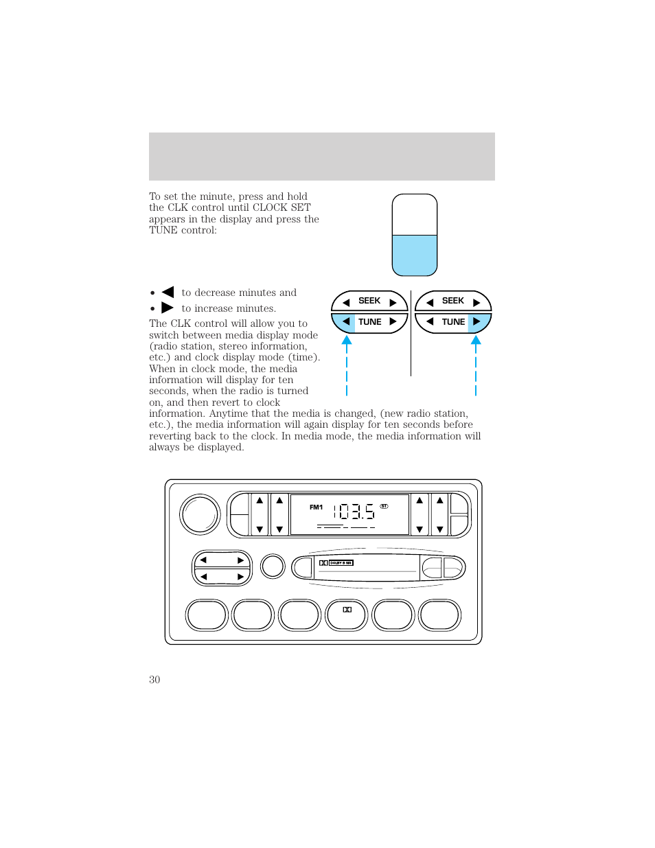 Tone clk, Controls and features | FORD 2000 Ranger User Manual | Page 30 / 240