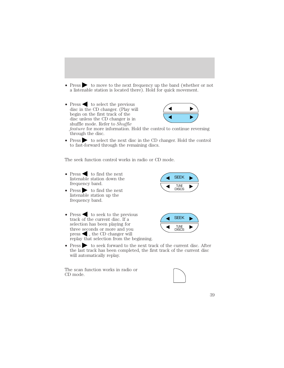 Controls and features | FORD 2000 Ranger User Manual | Page 39 / 240