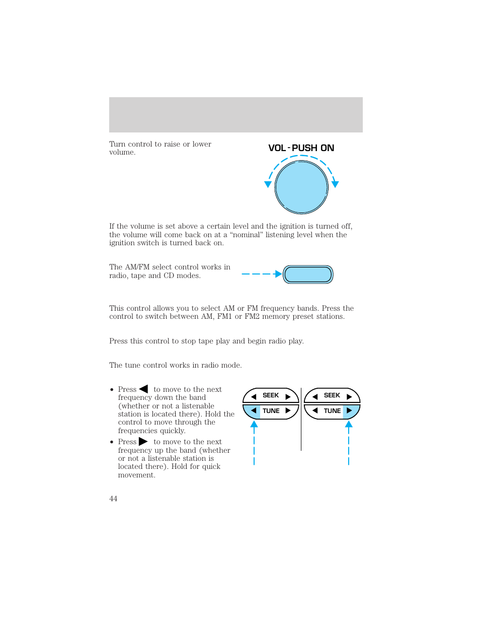 Controls and features | FORD 2000 Ranger User Manual | Page 44 / 240