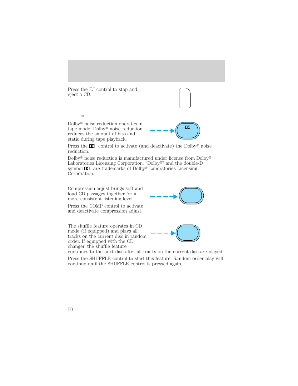 Controls and features | FORD 2000 Ranger User Manual | Page 50 / 240