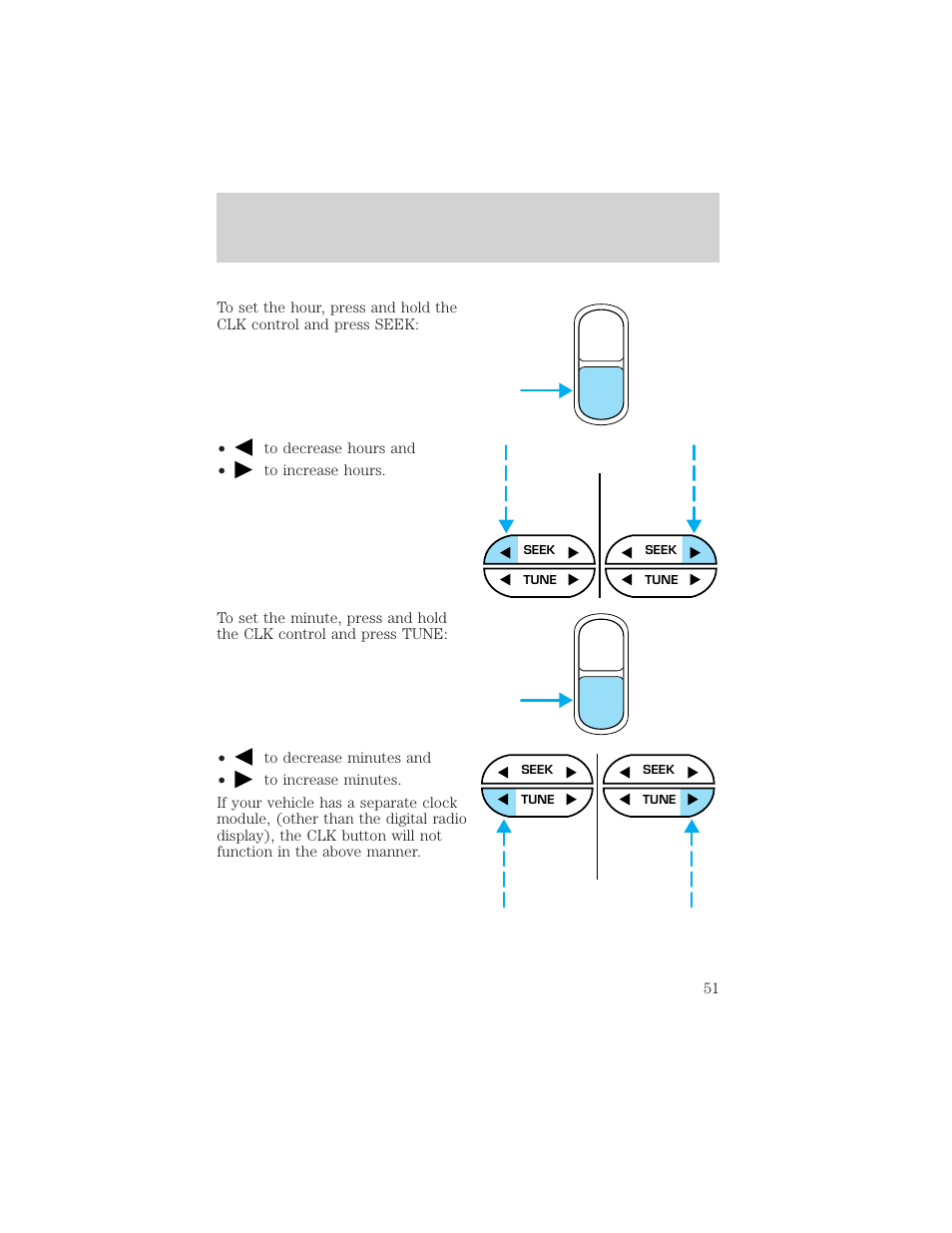 Auto clk, Controls and features | FORD 2000 Ranger User Manual | Page 51 / 240