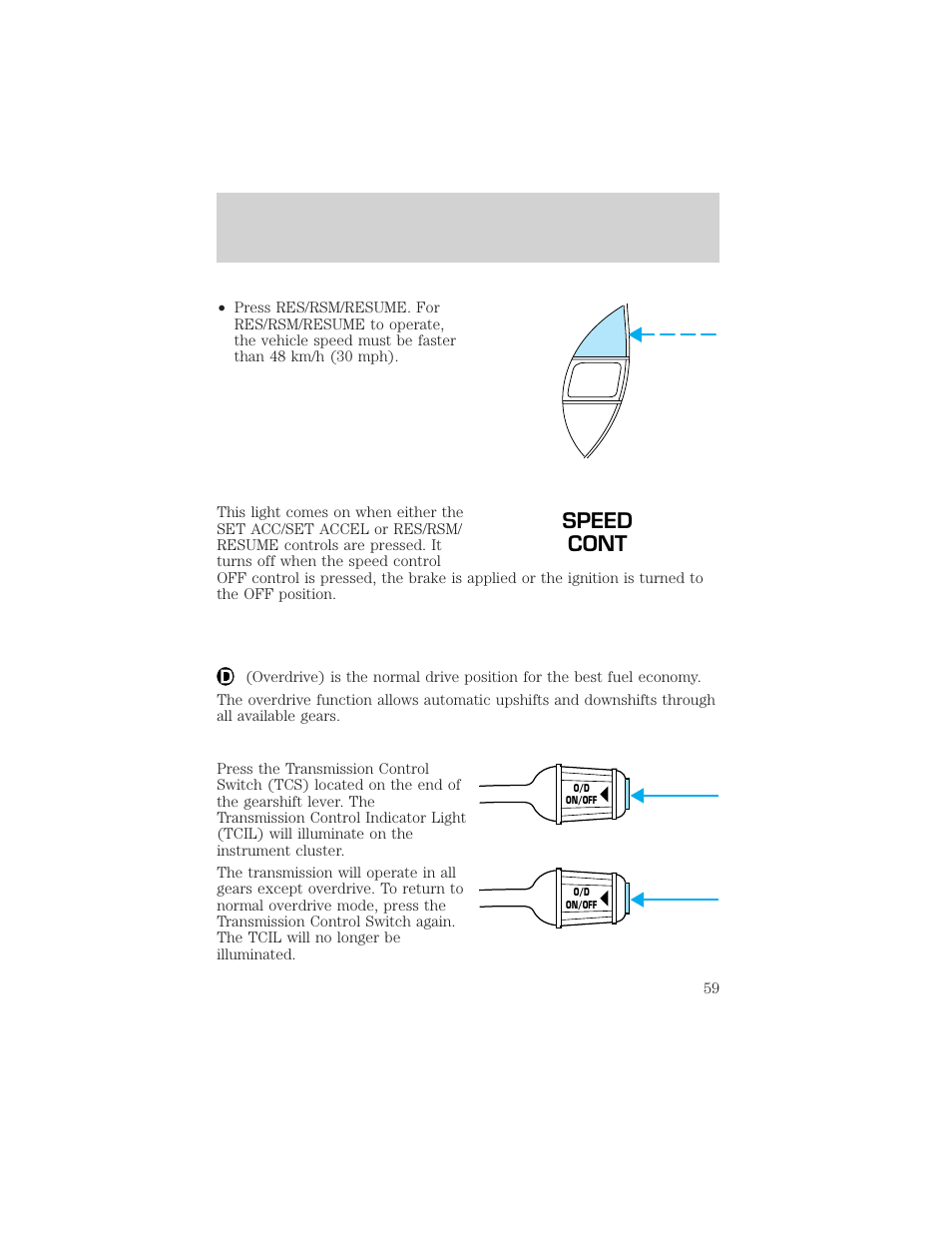 Speed cont, Controls and features | FORD 2000 Ranger User Manual | Page 59 / 240