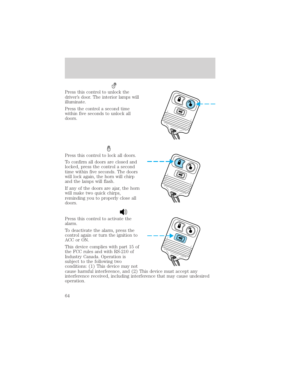 Controls and features | FORD 2000 Ranger User Manual | Page 64 / 240